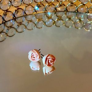 Handmade ceramic pink rose earrings.
